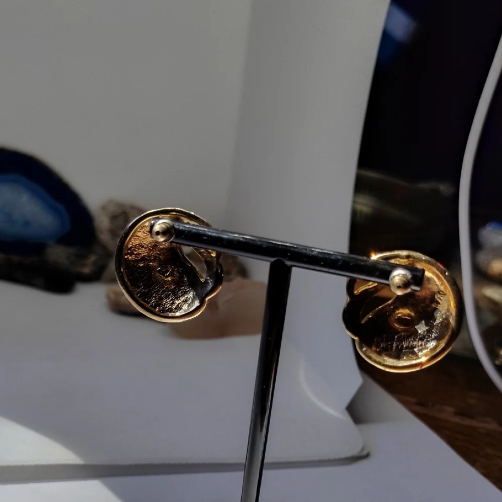 1980s Bold Red and Gold Necklace and Pierced Earring Set - Picture 7 of 10